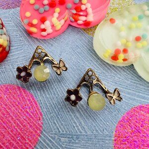 Vintage 80s Earring Jackets Butterfly Flower Rhinestone Ear Jackets
